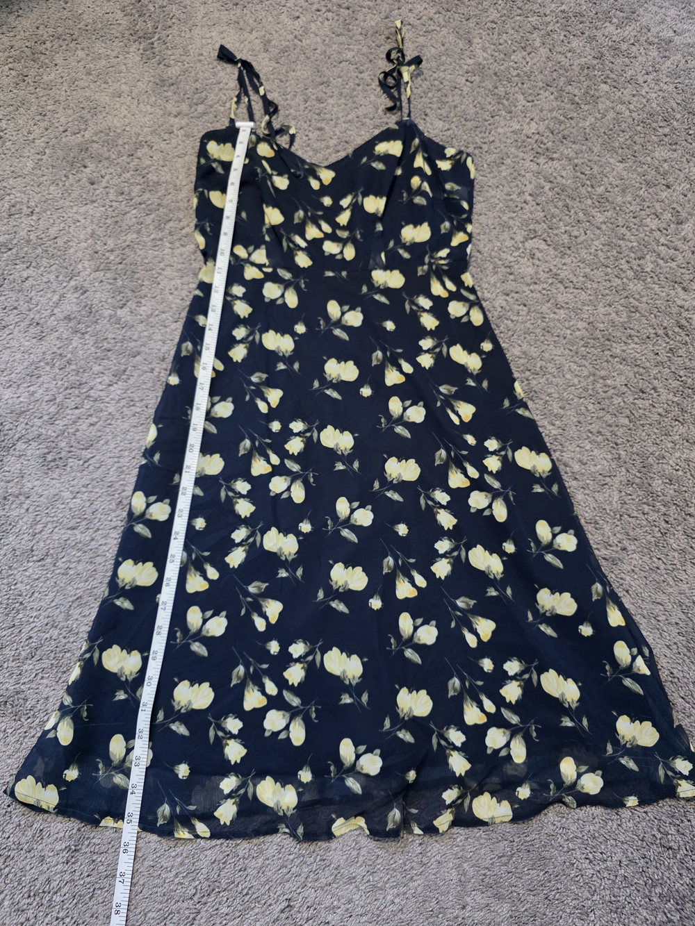 Allegra K Navy Slip Dress with Yellow Floral Print
